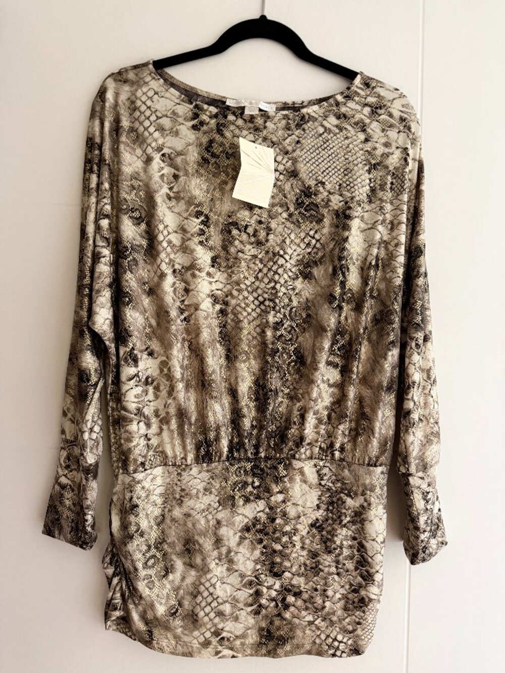 NWT Boston Proper Metallic Python Print Blouson Top Size L